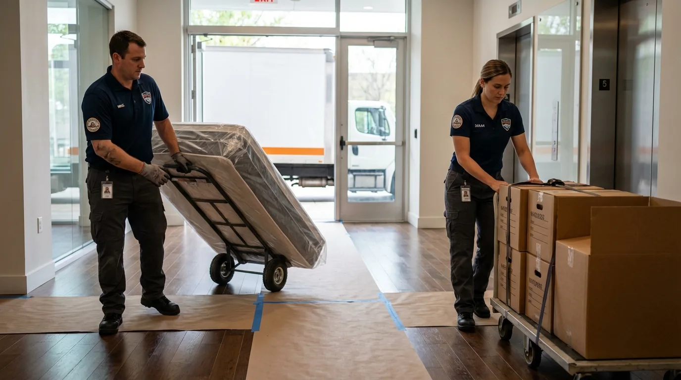 Professional apartment movers loading elevator in Altamont, KS